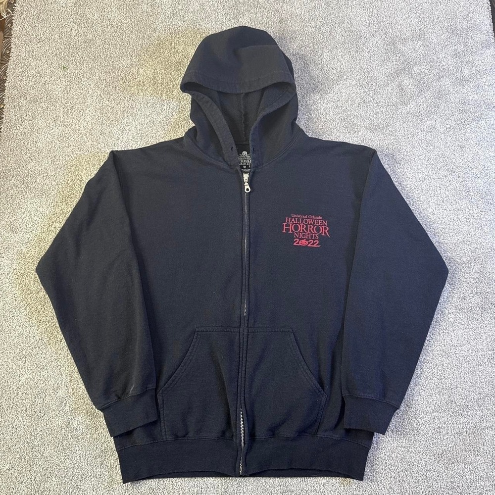 Universal Studios Halloween Horror Nights Black Zip Up Hoodie Medium HHN